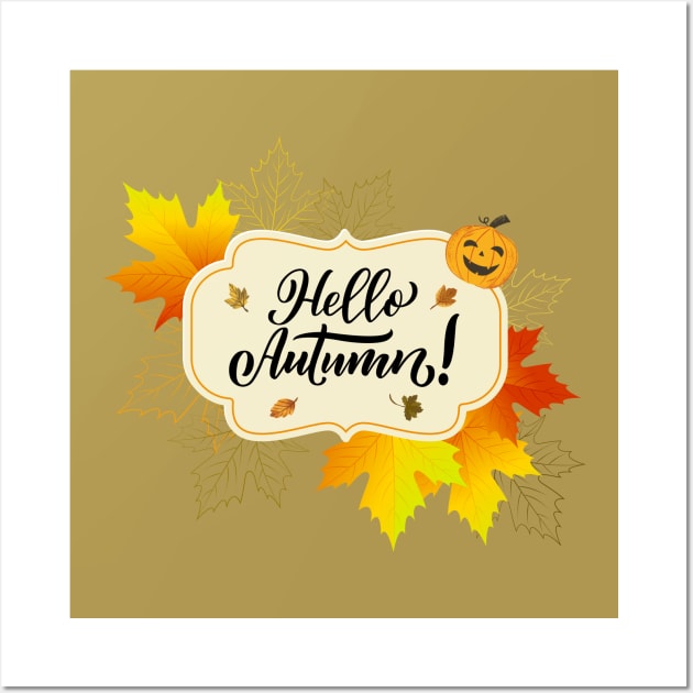 Cute Hello Autumn Season Thanksgiving and Fall Color Lovers Wall Art by BellaPixel